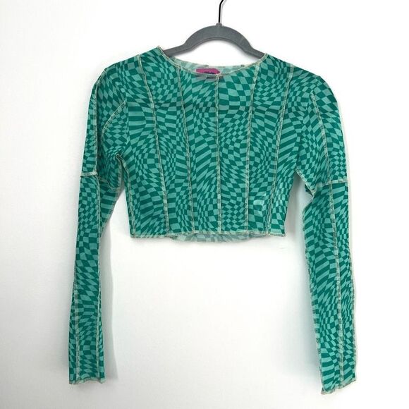 Edikted Green Mesh Crop Top - Picture 1 of 6